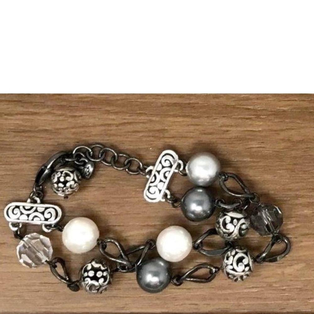 Brighton Silver and Gray Beaded Bracelet